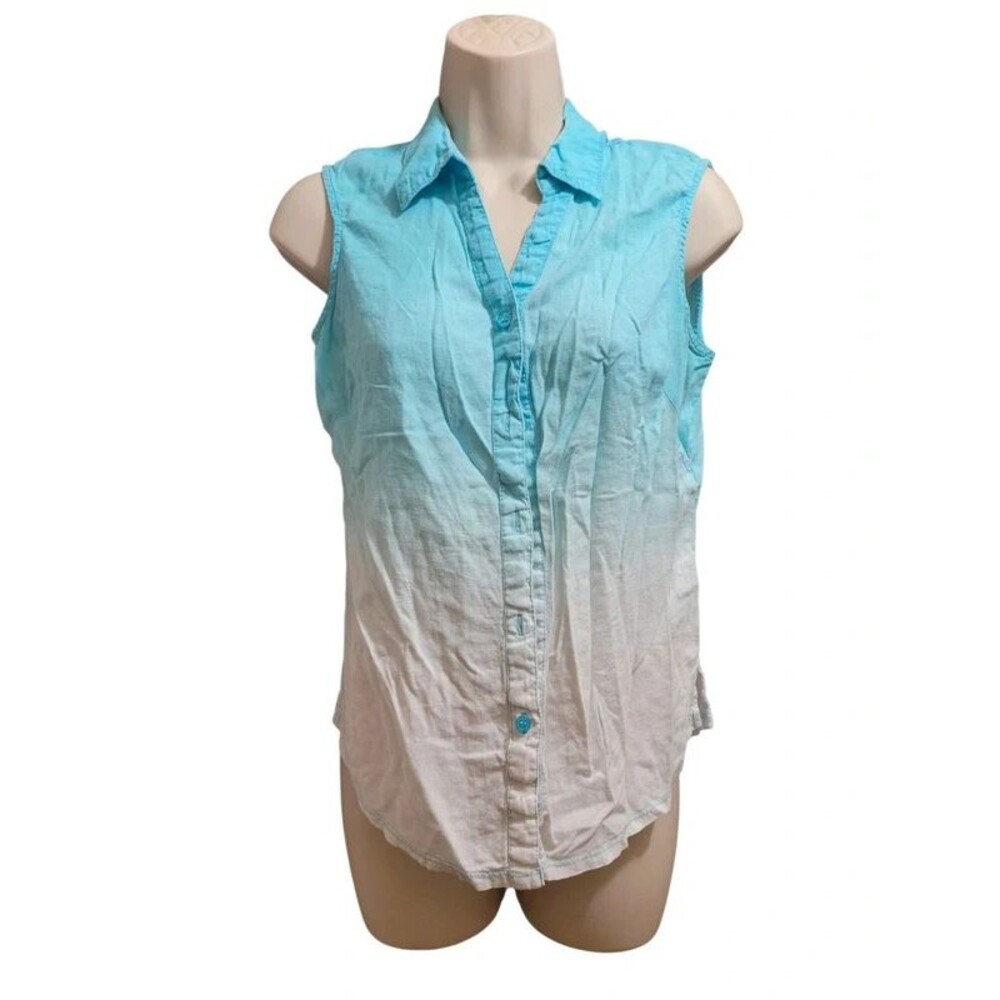 Ombre Sleeveless Collared Button Down Blouse Small NWOT